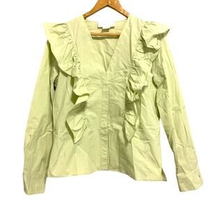 Genny Light Green Long Sleeve Ruffled Button Down Shirt